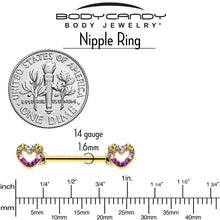 14G 9/16 Romance Gem Open Heart Barbell Nipple Ring Set