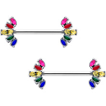 14G 9/16 Rainbow Gem Pride Fancy Glam Nipple Ring Set