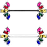 14G 9/16 Rainbow Gem Pride Fancy Glam Nipple Ring Set