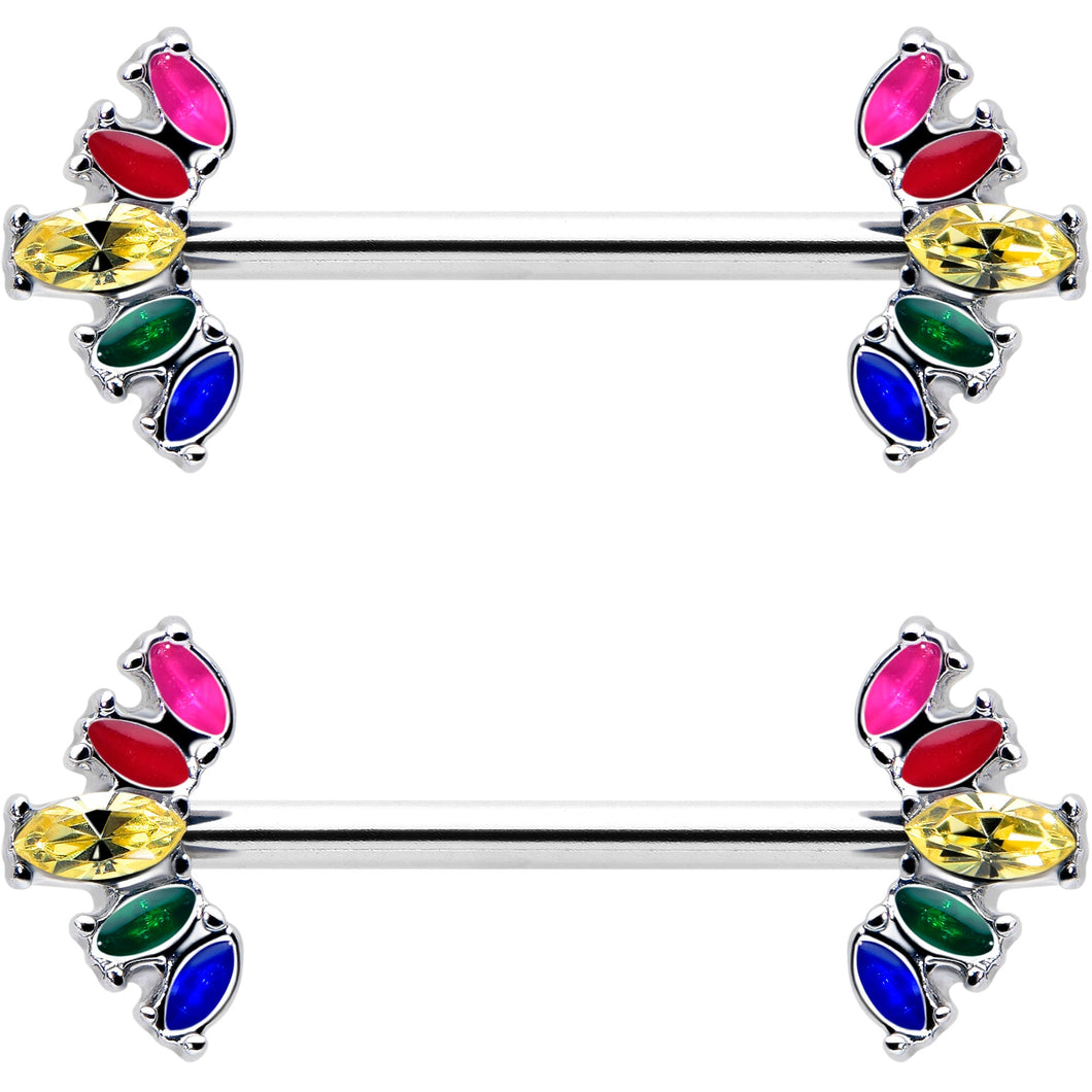 14G 9/16 Rainbow Gem Pride Fancy Glam Nipple Ring Set