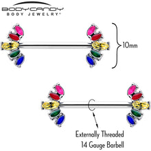 14G 9/16 Rainbow Gem Pride Fancy Glam Nipple Ring Set
