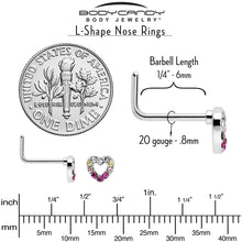 20G Romance Gem Open Heart L Shape Nose Ring