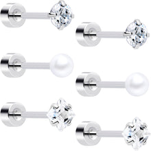 20G Clear Gem White Orb Flatback Earring Set of 6