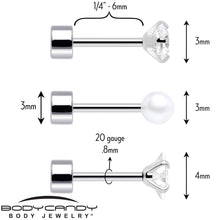 20G Clear Gem White Orb Flatback Earring Set of 6