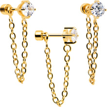 20G Clear Gem Gold Tone Ball Chain Dangle Flatback Earring Set of 6