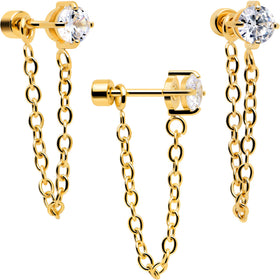 20G Clear Gem Gold Tone Ball Chain Dangle Flatback Earring Set of 6