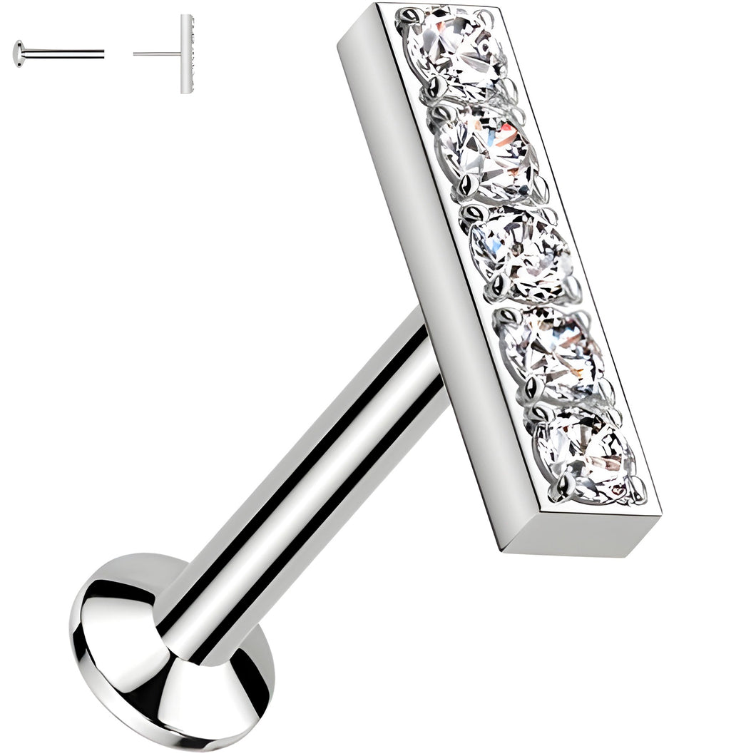 CZ Mirco Gem Bar Flat Back Earring - 18G Threadless Push In