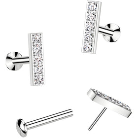 CZ Mirco Gem Bar Flat Back Earring - 18G Threadless Push In