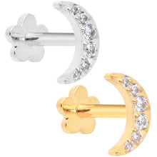 Titanium Flat Back Earring Gem Crescent Moon - 18G Threadless Reversible