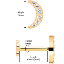 Titanium Flat Back Earring Gem Crescent Moon - 18G Threadless Reversible