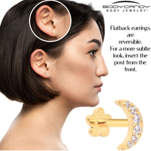 Titanium Flat Back Earring Gem Crescent Moon - 18G Threadless Reversible