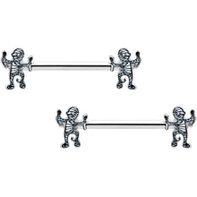 14G 9/16 Two Tone Halloween Mummy Barbell Nipple Ring Set