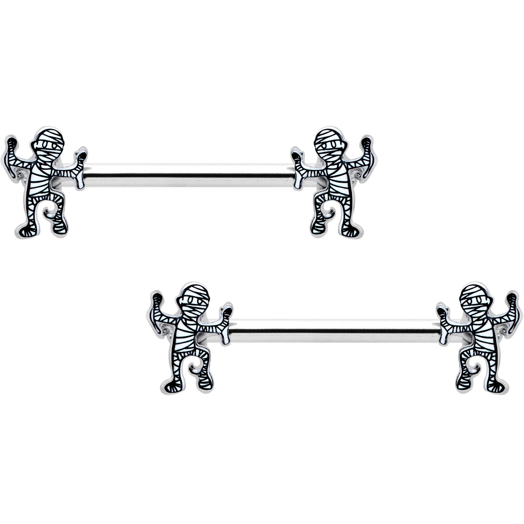 14G 9/16 Two Tone Halloween Mummy Barbell Nipple Ring Set