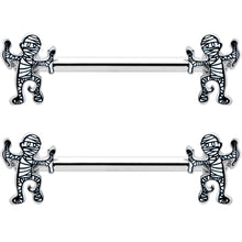 14G 9/16 Two Tone Halloween Mummy Barbell Nipple Ring Set