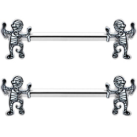 14G 9/16 Two Tone Halloween Mummy Barbell Nipple Ring Set