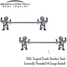 14G 9/16 Two Tone Halloween Mummy Barbell Nipple Ring Set