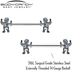 14G 9/16 Two Tone Halloween Mummy Barbell Nipple Ring Set