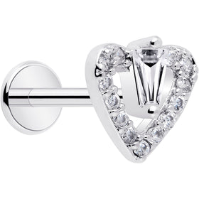 18G 5/16 CZ Gem Heart Threadless Push In Labret Monroe Tragus