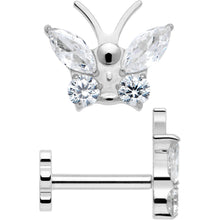 16G 5/16 Titanium Reversible Flower Threadless Gem Butterfly Labret Tragus
