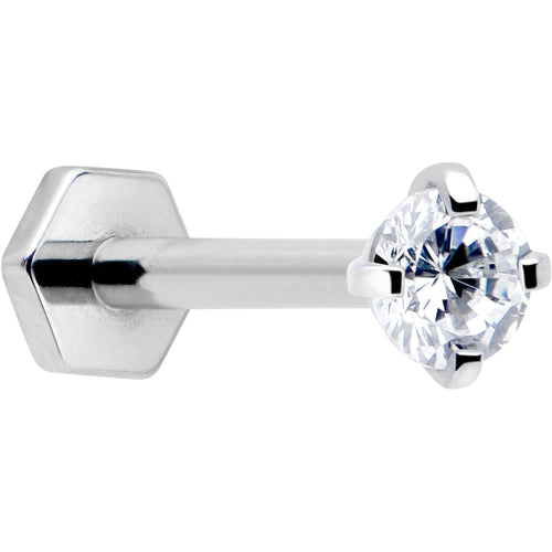 16G 5/16 Clear Gem Implant Grade Titanium Threadless Reversible Hex Flatback Stud
