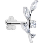 18G 1/4 Clear Gem Implant Grade Titanium Leaves Threadless Flatback Stud