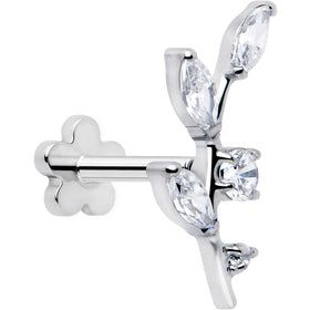 18G 1/4 Clear Gem Implant Grade Titanium Leaves Threadless Flatback Stud