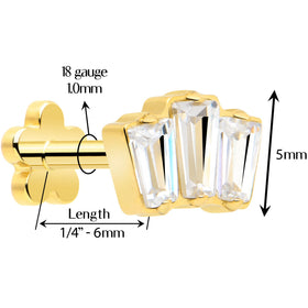 18G 1/4 Clear Gem 14k Gold Plated Implant Grade Titanium Threadless Flower Reversible Flat Back Earring