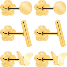 20G Bar Disc Butterfly Reversible Flower Flat Back Earring Set of 6