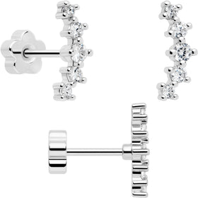 20G CZ Gem Ball Arch Butterfly Reversible Flower Flat Back Earring Set of 6