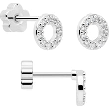 20G Clear CZ Gem Moon Circle Bar Reversible Flower Flat Back Earring Set of 6