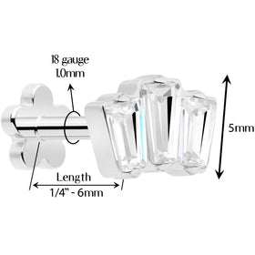 18G 1/4 Clear Gem Implant Grade Titanium Threadless Flower Reversible Flat Back Earring