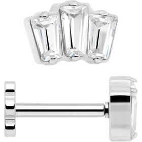 18G 1/4 Clear Gem Implant Grade Titanium Threadless Flower Reversible Flat Back Earring