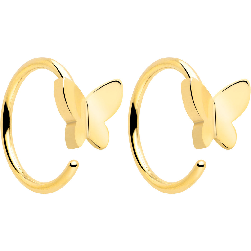 20G Gold Tone Implant Grade Titanium Butterfly Open Hoop Earring Set