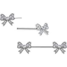 14G 9/16 CZ Dazzling Bow Threadless Nipple Ring Set