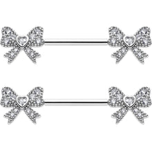14G 9/16 CZ Dazzling Bow Threadless Nipple Ring Set
