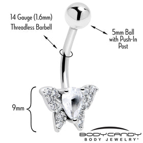 Cubic Zirconia Style Butterfly Belly Ring