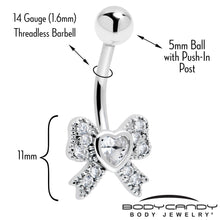 Cubic Zirconia Heart Bow Belly Ring