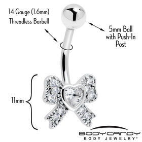 Cubic Zirconia Heart Bow Belly Ring