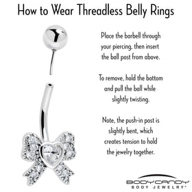 Cubic Zirconia Heart Bow Belly Ring