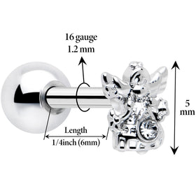 16G 1/4 Clear CZ Gem Fabulous Angel Cartilage Tragus Earring