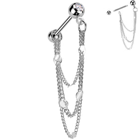 16G 5/16 CZ Gem Stud Triple Chain Cartilage Earring