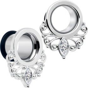 Clear Gem Drop Filigree Single Flare Tunnel Plug Set 6mm to 16mm