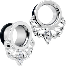 Clear Gem Drop Filigree Single Flare Tunnel Plug Set 6mm to 16mm