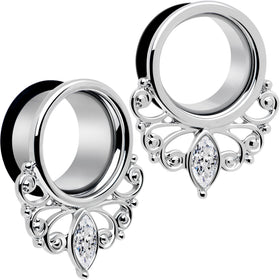Clear Gem Drop Filigree Single Flare Tunnel Plug Set 6mm to 16mm