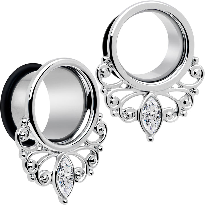 Clear Gem Drop Filigree Single Flare Tunnel Plug Set 6mm to 16mm