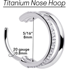 Single Row Micro Gem Implant Grade Titanium Hinged Double Hoop Nose Ring