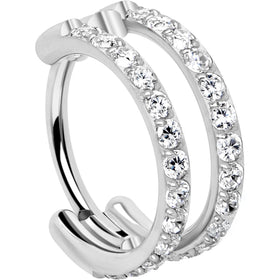 20G Double Row Micro Gem Implant Grade Titanium Hinged Double Hoop Nose Ring