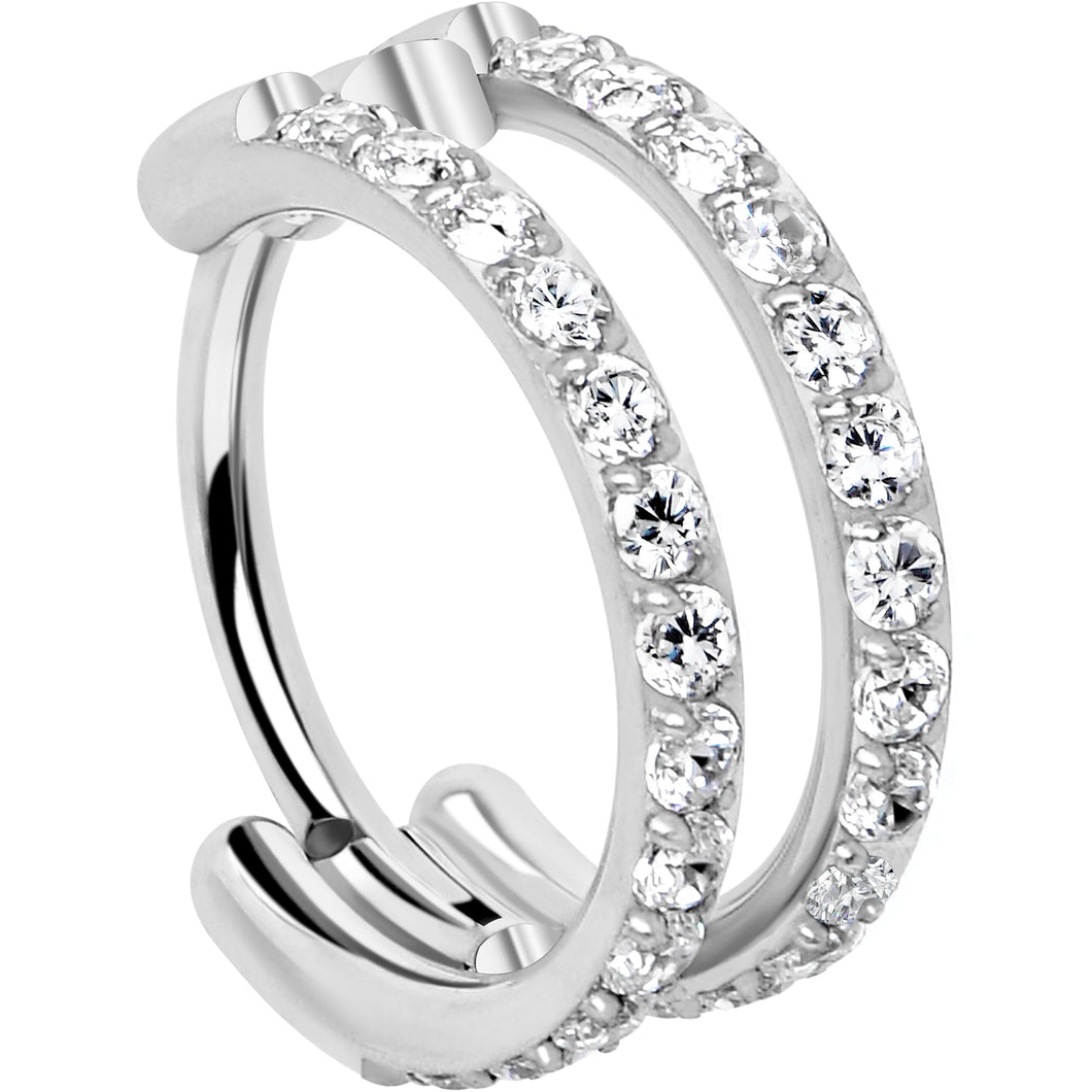 20G Double Row Micro Gem Implant Grade Titanium Hinged Double Hoop Nose Ring