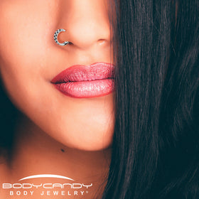 20G CZ Double Row Checkerboard Implant Grade Titanium Nose Hoop