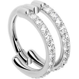 18G Double Row Micro Gem Implant Grade Titanium Hinged Double Hoop Nose Ring